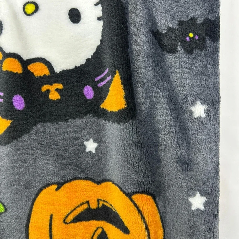 Hello Kitty Halloween Black Cat Jack-O'-Lantern Soft Plush Throw Blanket